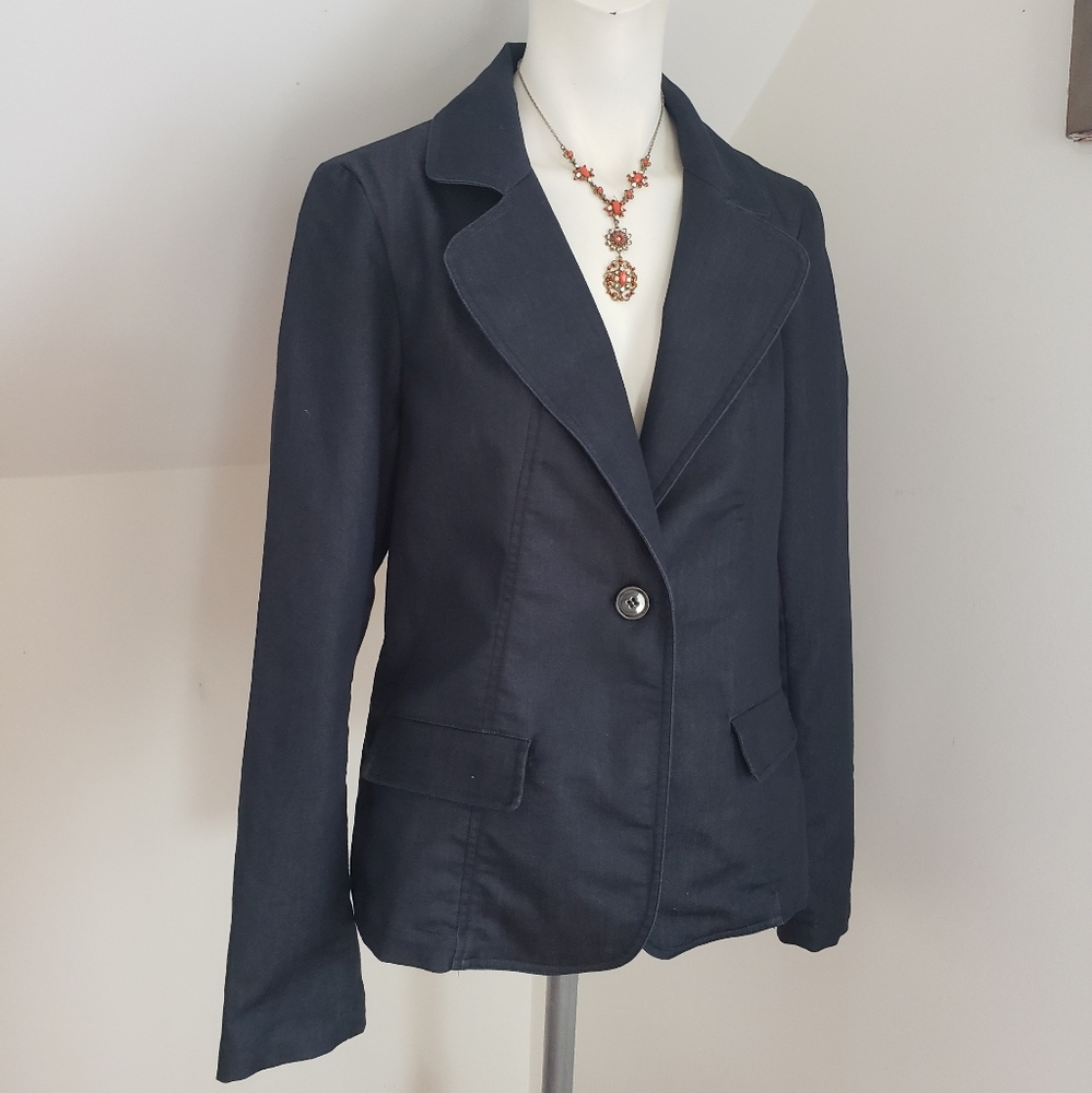 Charter Club Dark Blue Lightweight Denim Cotton Polyester Spandex Blazer, Size M
